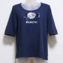 紺リボンカメリアスパンコール刺繍Tシャツ【9号】