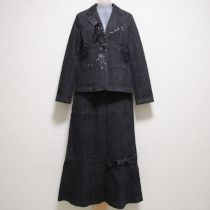 黒リボン刺繍デニムスーツ【M】