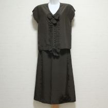 黒×茶リボンドットブラウス&スカート